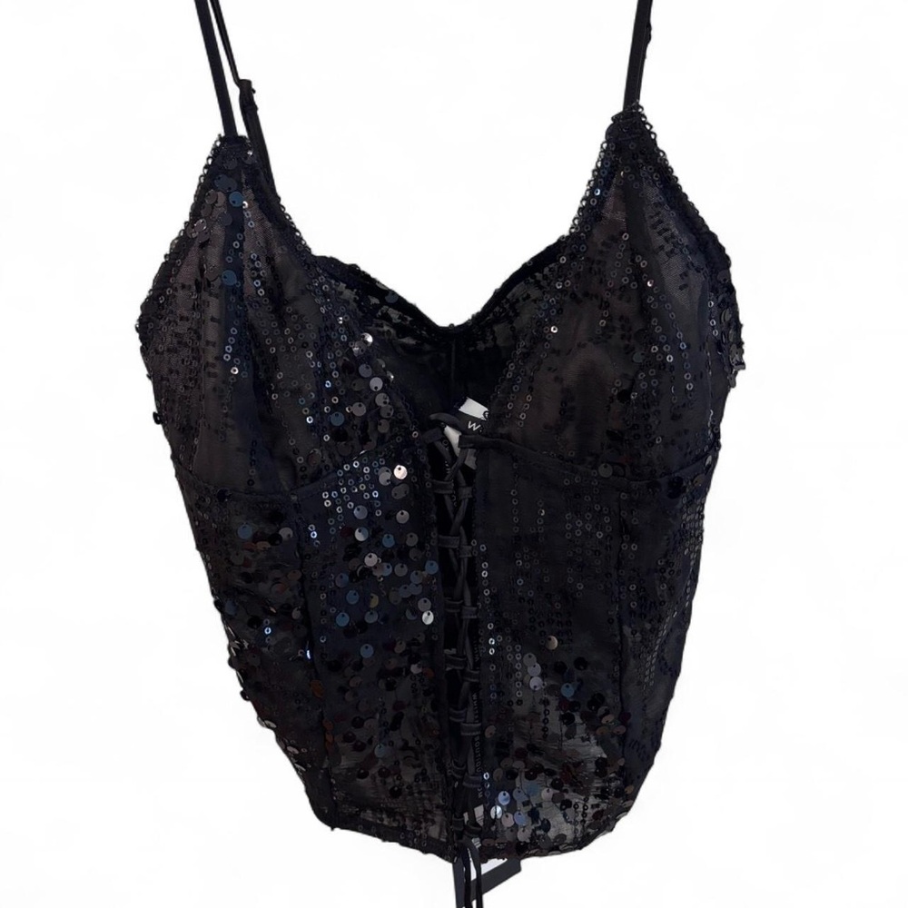 White Fox Black Sequin Top